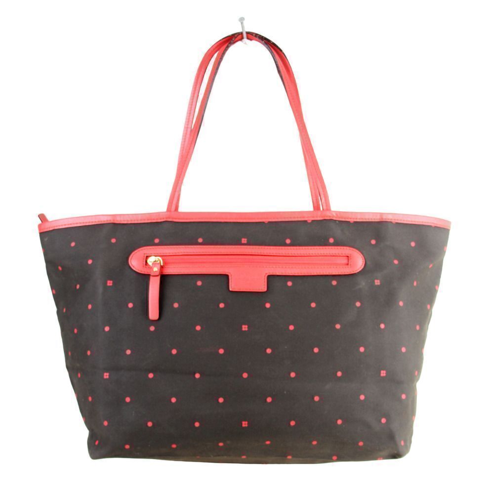 LRG Kate Spade NY BROWN CANVAS PINK LEATHER TRIM TOTE SHOULDER BAG HANDBAG PURSE